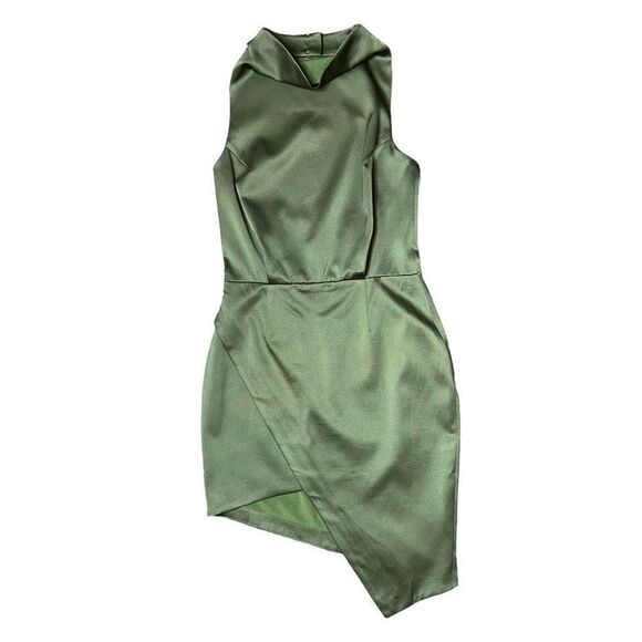 Elliatt Camo Satin Asymmetrical Dress Khaki Olive Green Medium - Picture 2 of 12